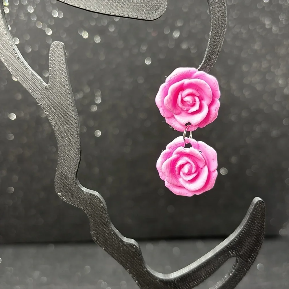 Pink Rose Drop Earrings